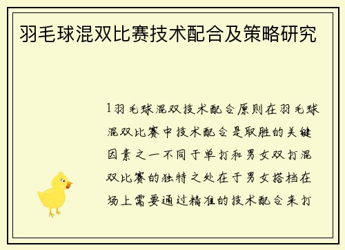 羽毛球混双比赛技术配合及策略研究
