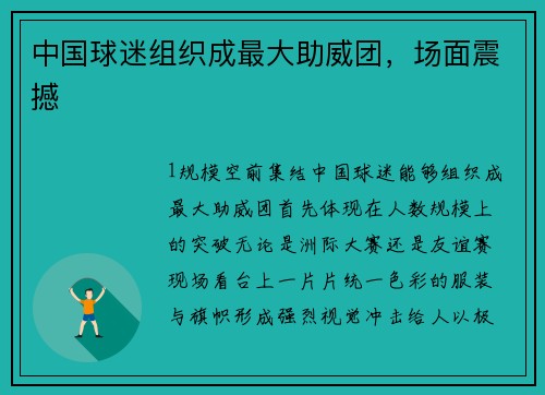 中国球迷组织成最大助威团，场面震撼